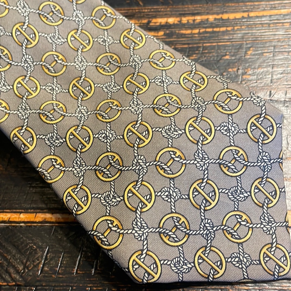 Hermes Olive Green ChainLink Mens Tie